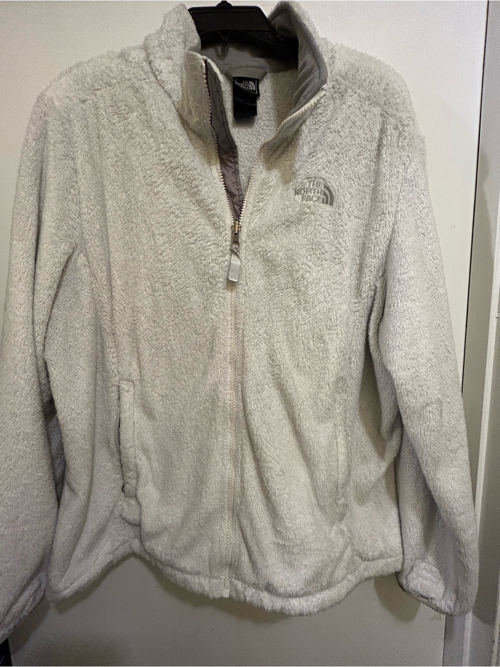 North Face Women's Sherpa Fleece Full Zip Jacket in Light Gray, Size XXL